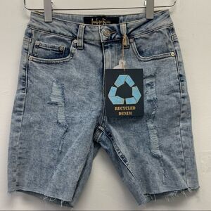Indigo Rein Recycled Juniors Acid Wash Distressed Denim Bermuda Shorts, Sz 1/24